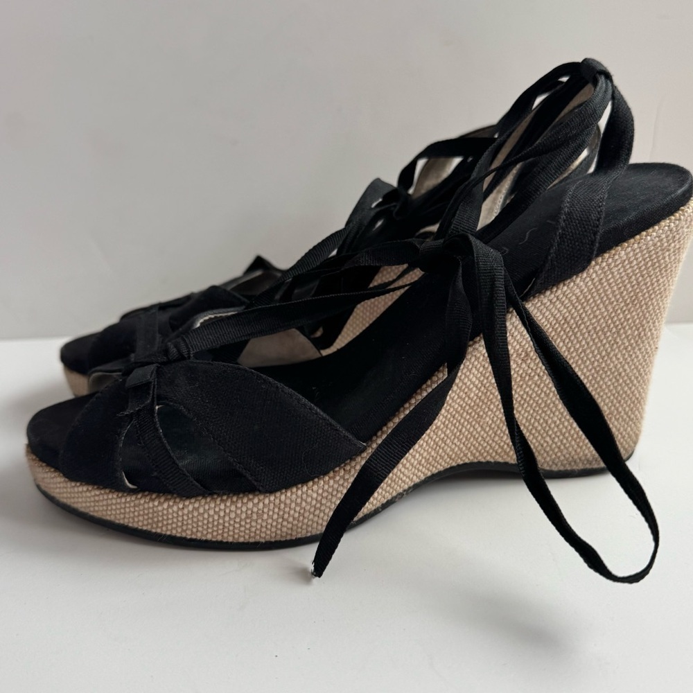 Unisa Elegant Black platform Wedge Sandals lace ankle